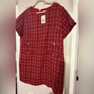 Sugarlips Red Tweed Shift Dress with White Windowpane